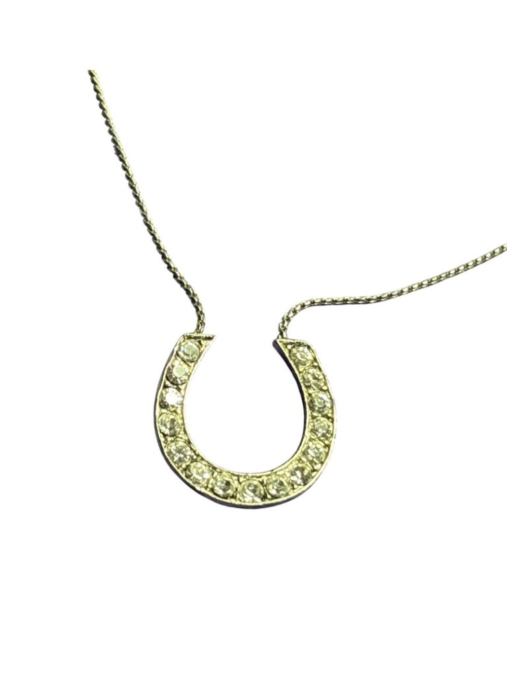Vintage Clear Rhinestone Horseshoe Silvertone 17 - 20 inches Long